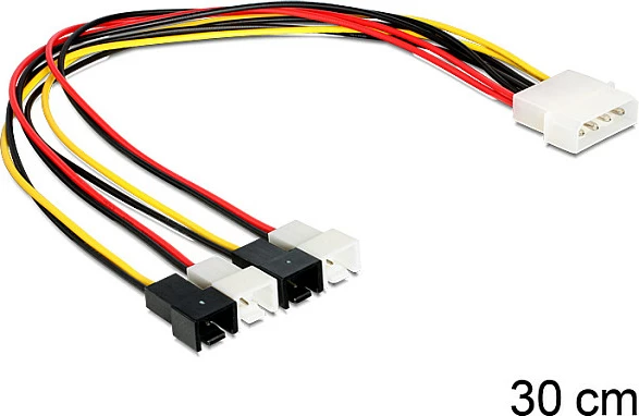 Kabllo adapter DeLOCK 83343, Molex 4-pin në 4x dalje ventilatori, 30 cm, shumëngjyrëshe