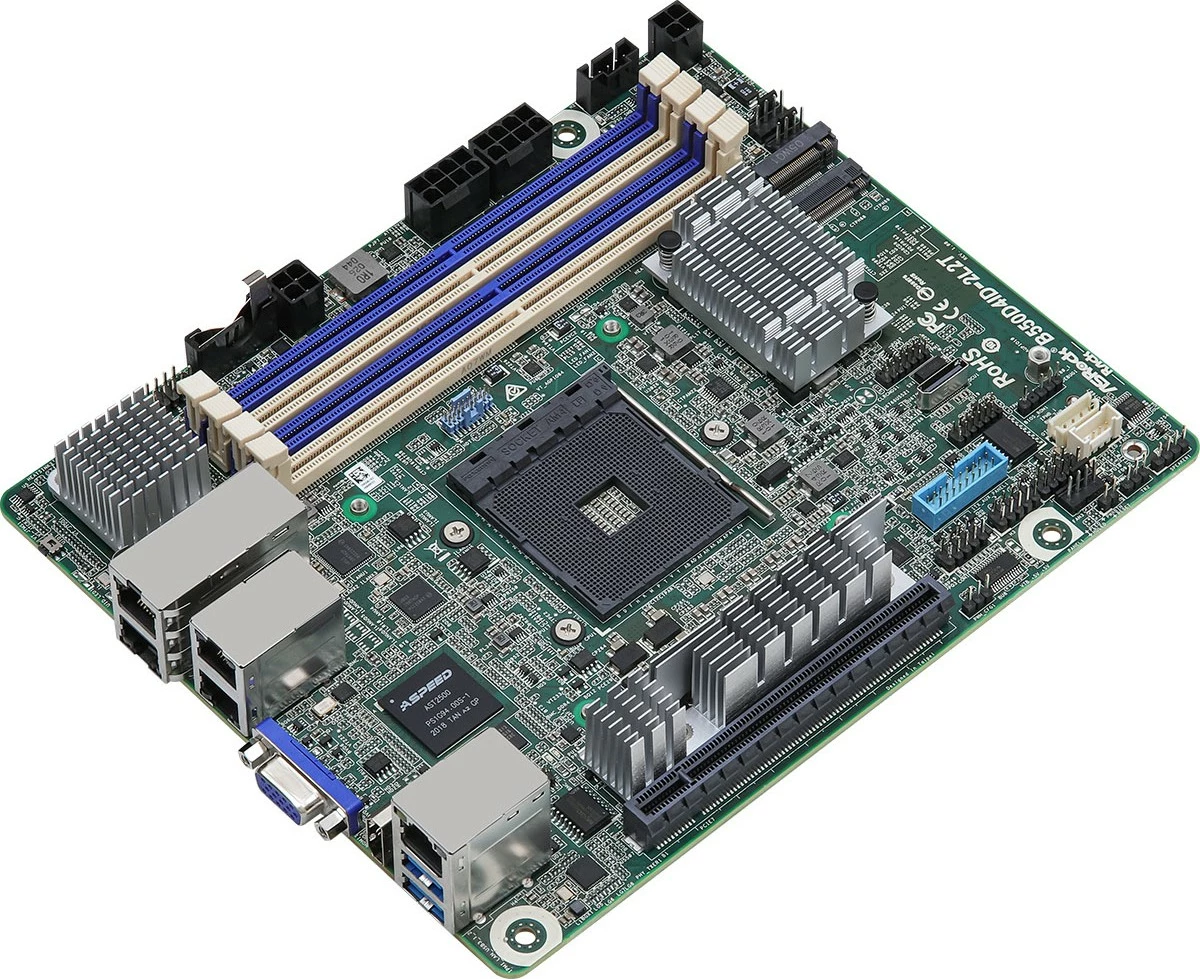Pllakë amë ASRock B550D4ID-2L2T, mini ITX, Socket AM4, 4x LAN, për servera, e gjelbër