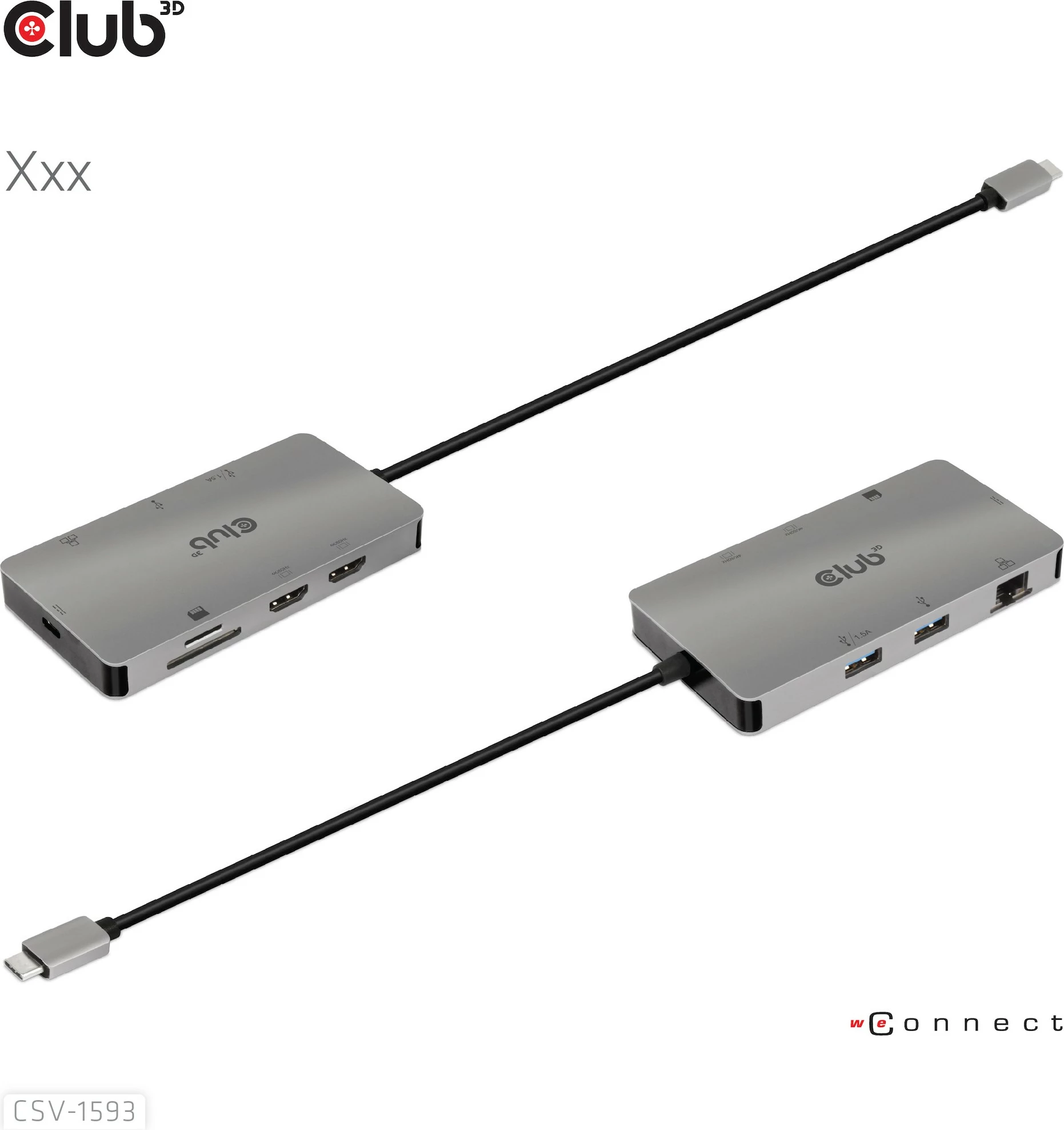 HUB USB-C Club3D 8in1, 2xHDMI, 2xUSB, USB-C, LAN, 4K60Hz, PD100W, metallic