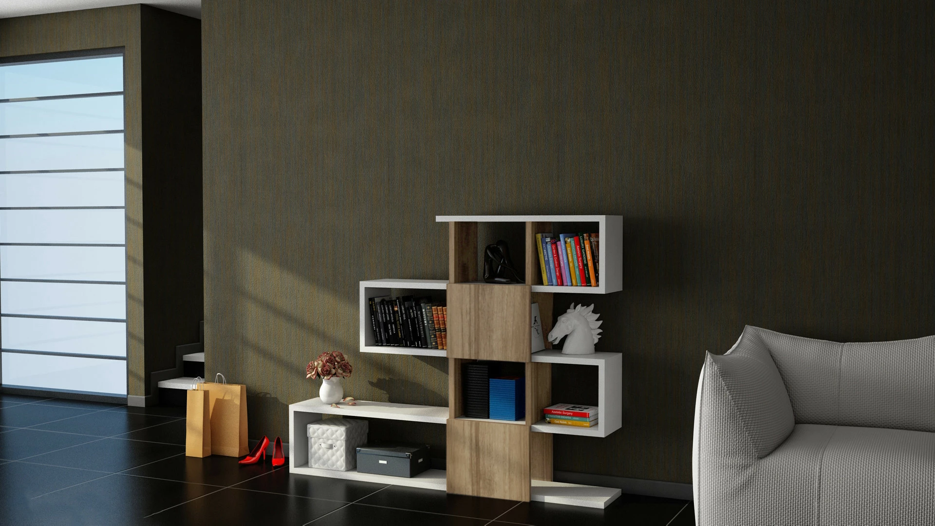 Raft librash Hanah Home, Karlin, bardhë dhe arre