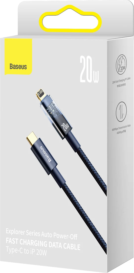 Kabllo Baseus Explorer USB-C në Lightning, 1m, 20W, Kaltër