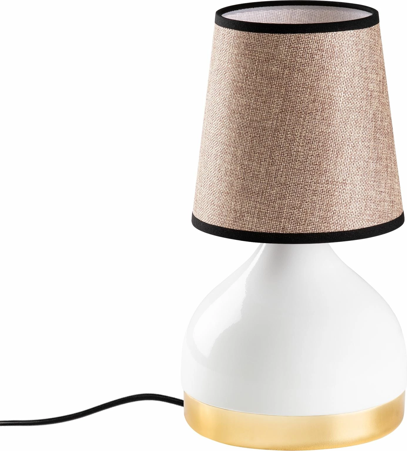 Llambë tavoline Opviq, Yıldo - 8022, trup metalik, kapak prej tekstili, e bardhë dhe kafe e çelët, 17x17x33cm
