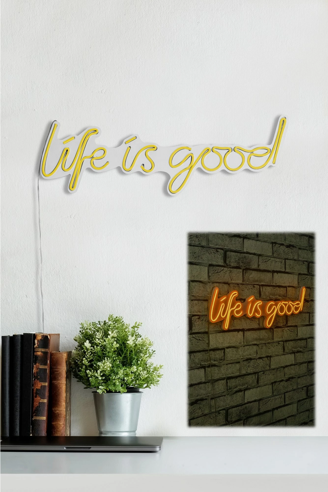 Dritë dekorative plastike LED, 'Life Is Good', ngjyrë e verdhë
