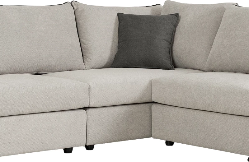 Divan polimorfik London, pëlhurë e çelur gri, jastëkë gri, 296x246x95 cm