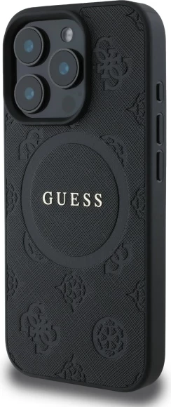 Mbështjellës Guess Saffiano Peony Classic Logo MagSafe për iPhone 16 Pro, e zezë