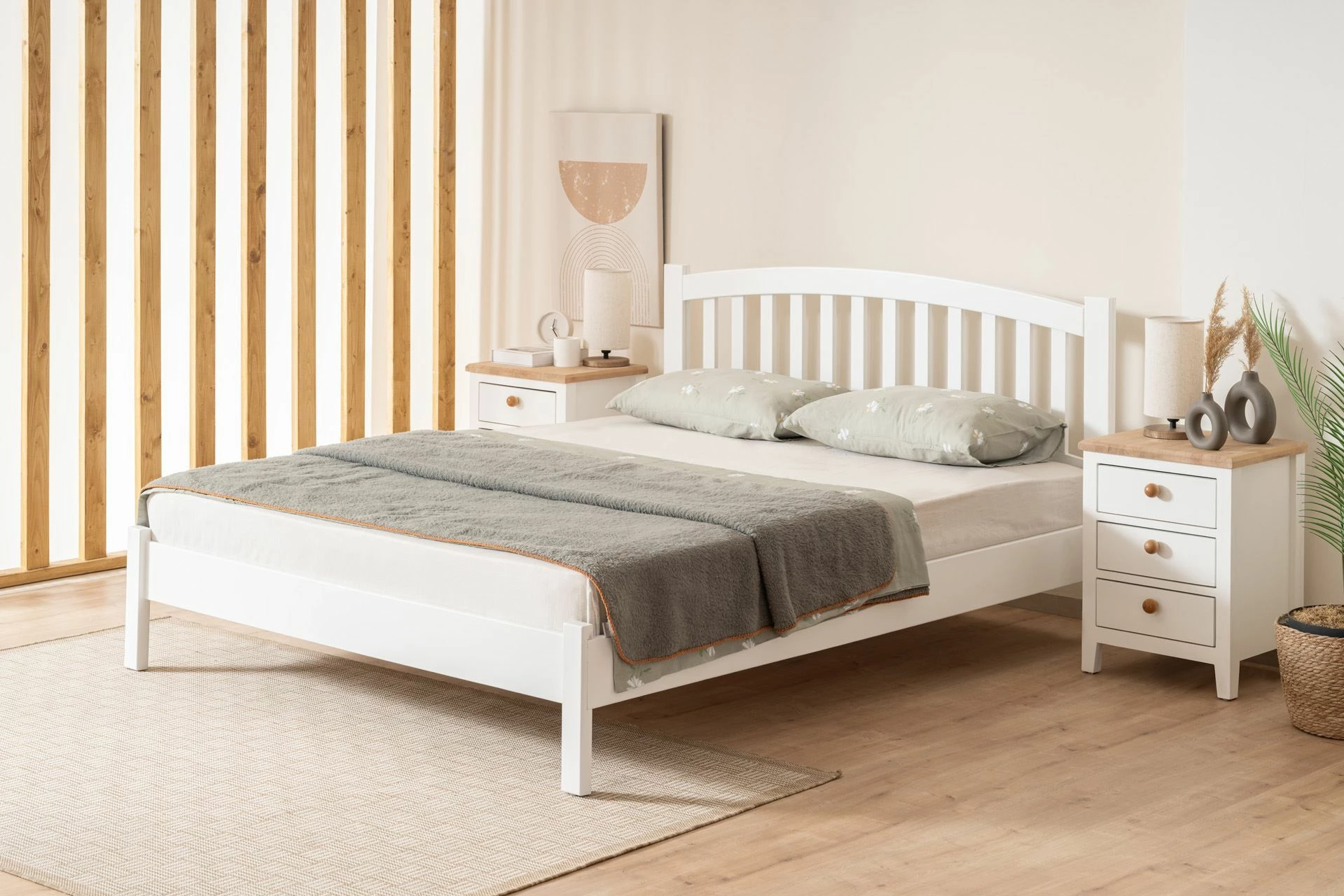 Krevat dopio, MDF i lyer me llak, ngjyrë e bardhë, Skye Decor, 160x200cm