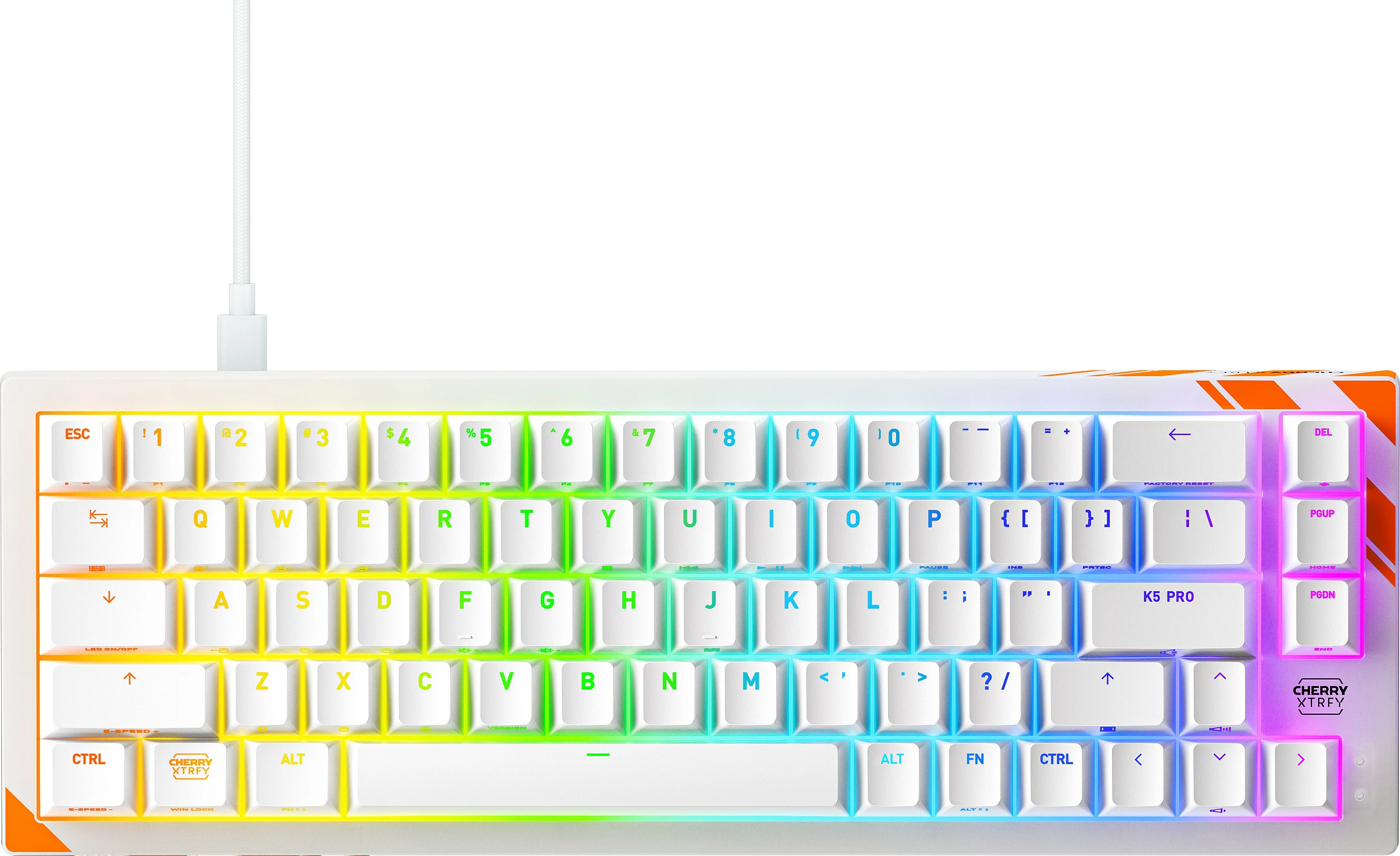 Tastierë mekanike Cherry K5 PRO TMR Compact, USB me kabllo, 65%, RGB, QWERTY US, Orange/White