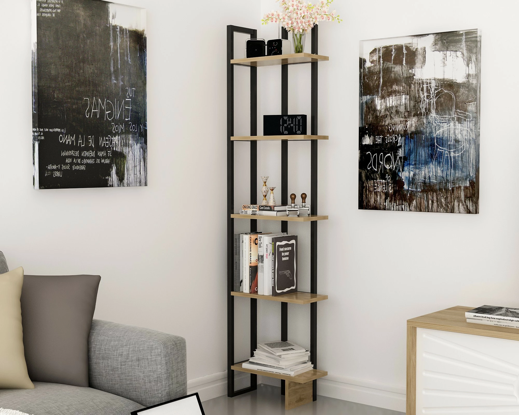 Raft librash Hanah Home, Alice, ngjyrë e zezë dhe lis, Ud