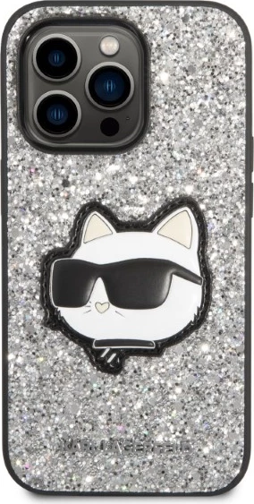 Mbështjellës Karl Lagerfeld Glitter Choupette për iPhone 14 Pro 6.1", argjendtë