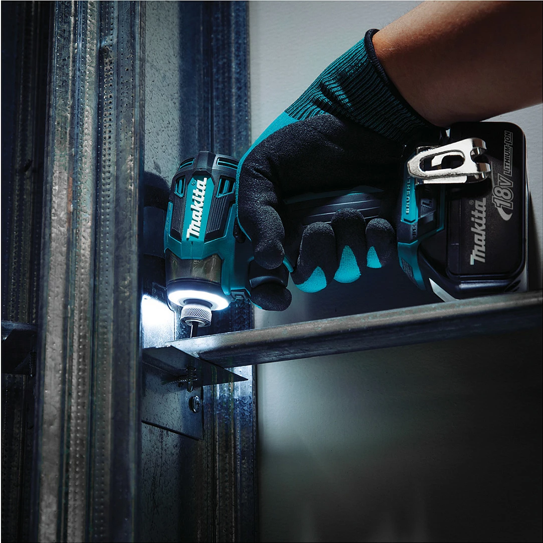 Vidator me goditje Makita DTD173Z, 18V Li-Ion, 1/4", 180 Nm, brushless, me dritë LED, zi/kaltër
