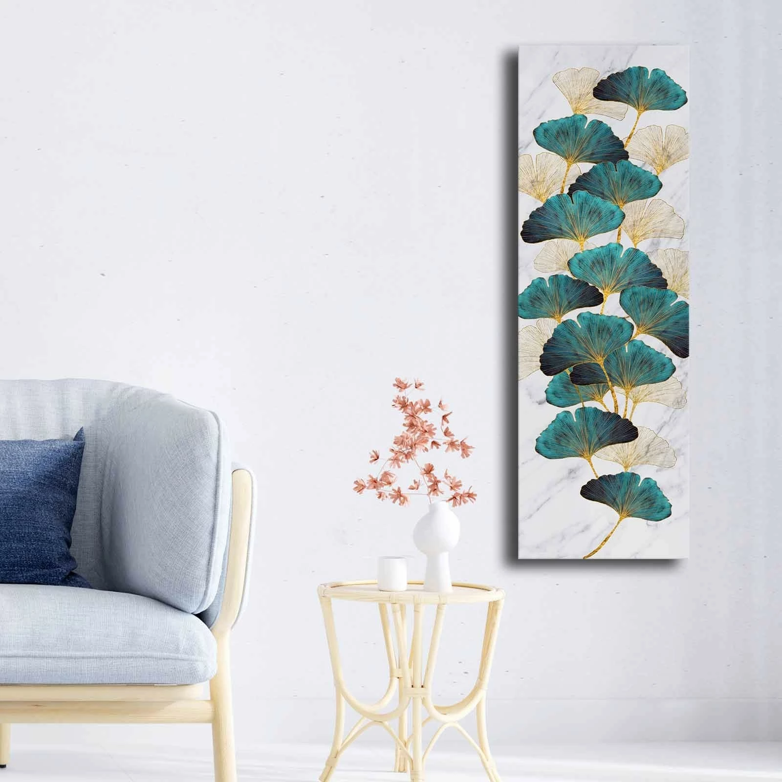 Pikturë dekorative në kanavacë, ngjyra ari, e gjelbër, e bardhë, bezhë, 30x90cm, Wallity 3090NISC-005