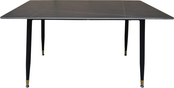Tavolinë ngrënieje Pembe, sipërfaqe mermeri e zezë, këmbë metalike të zeza, 140x80x75cm