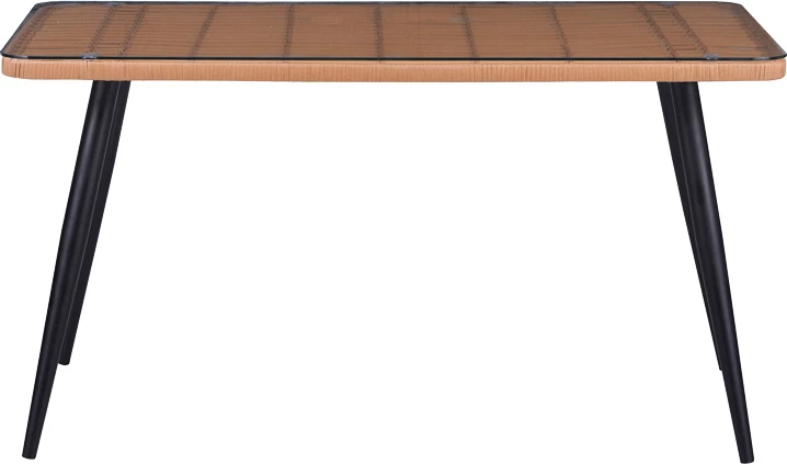 Set tavoline me karrige Naoki-Tanish 5 copë, xham-pe rattan, ngjyrë natyrale me këmbë të zeza, 140x80x78cm