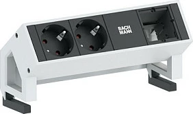 Zgjatues rryme tavoline Bachmann DESK 2, 2x Schuko (Type F) + 1x modul custom, RAL9010, bardhë/zi