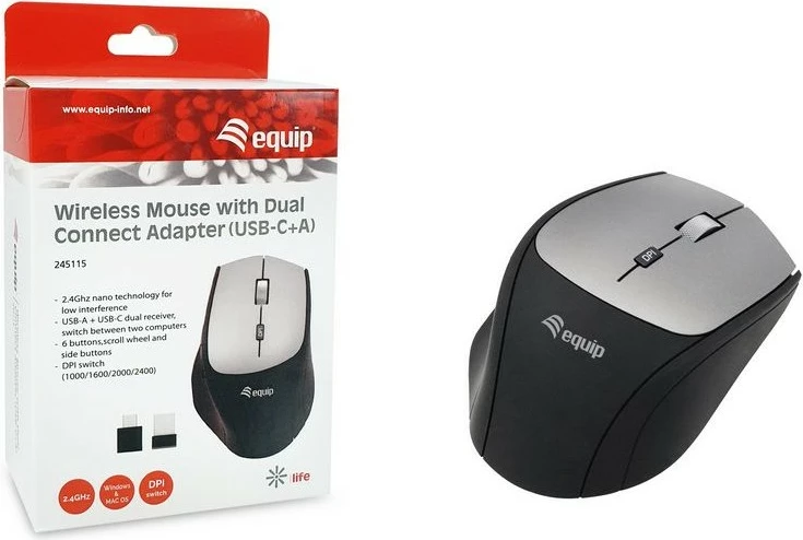 Maus wireless Equip 245115, dual adapter USB-C+A, 2400 DPI, i zi