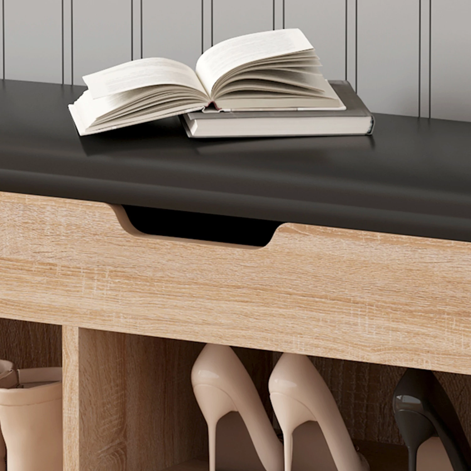 Raft këpucësh me ulëse ROMIR FH2478.01 melaminë ngjyrë sonama-kafe 100x30x44Hcm