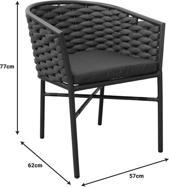 Karrige alumini Noevo e grumbullueshme, kornizë dhe jastëk gri, 57x62x77cm