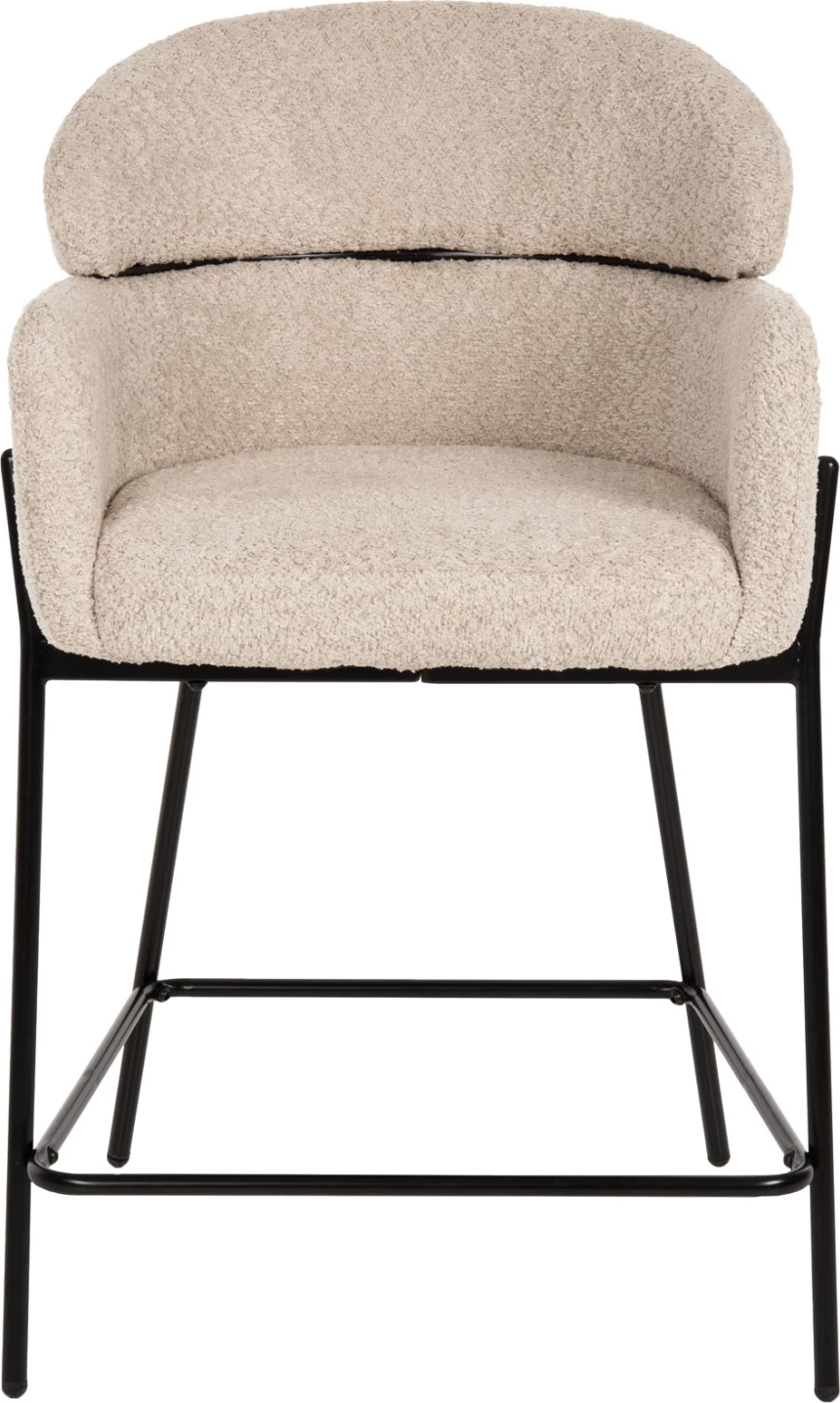 Karrige për bar mesatare WOLF FH8584.02, pëlhurë boucle ecru-këmbë metalike të zeza, 56x56x96Hcm., set prej 2 copë