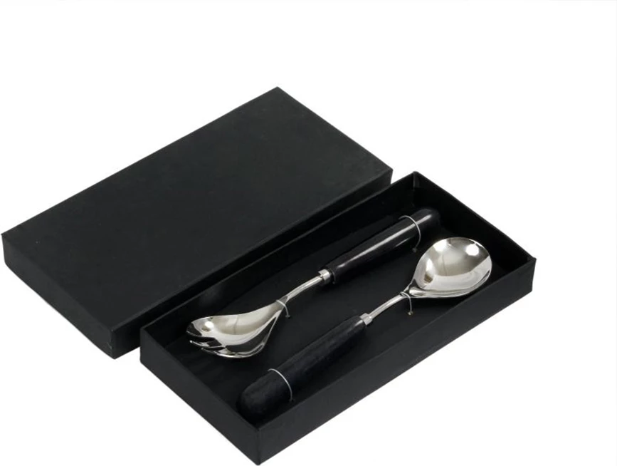 Set për shërbim sallate, 2 copë, çelik, dorezë mermeri e zezë, 28x6x2cm