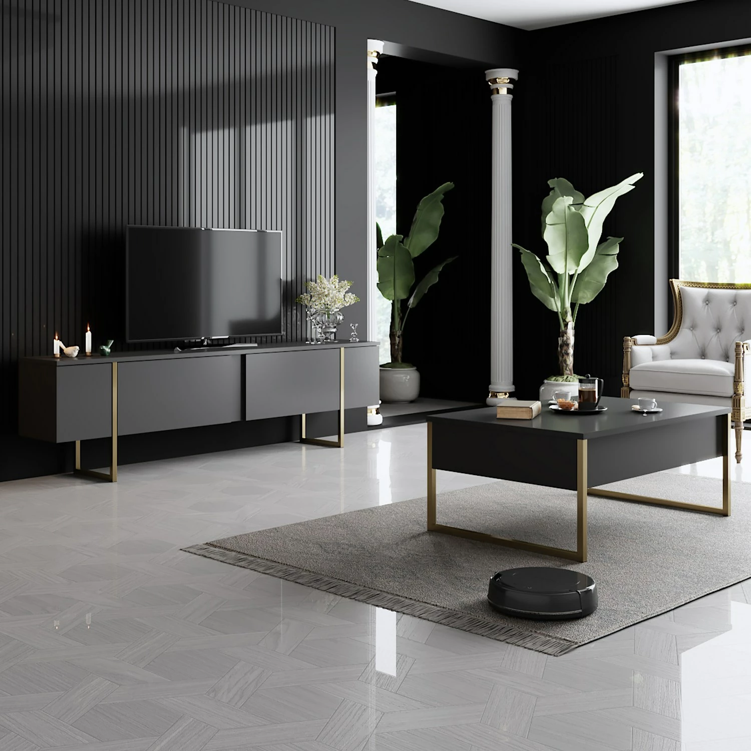 Tavolinë kafeje Hanah Home, Luxe, antracit, ari