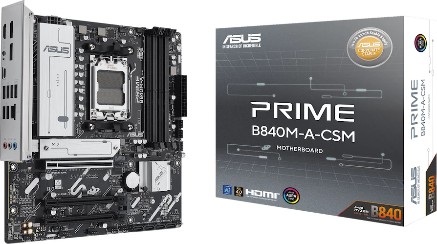 Pllakë amë ASUS PRIME B840M-A-CSM, AM5, mATX, DDR5 4xDIMM, 3xM.2, 4xSATA, PCIe 4.0, 2.5GbE, 2xDisplayPort, HDMI, Aura Sync