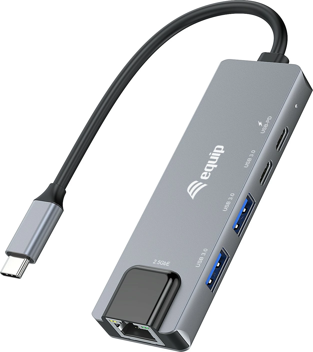 Adapter multifunksional Equip 5 në 1, USB-C, 2.5GbE, 100W, Gri