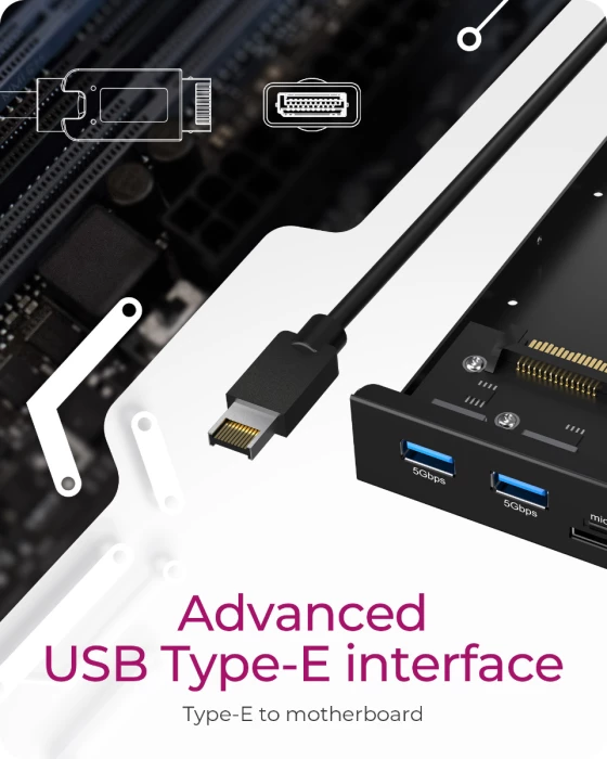 HUB USB për slot 3.5\" ICYBOX IB-HUB1419-i3, USB-E, USB-C 20 Gbit/s, 2x USB-A 5 Gbit/s, lexues SD/microSD, i zi