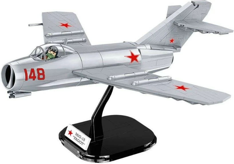 Set blloqesh Cobi Klocki MiG-15 Fagot, 504 pjesë, gri, me figurë piloti