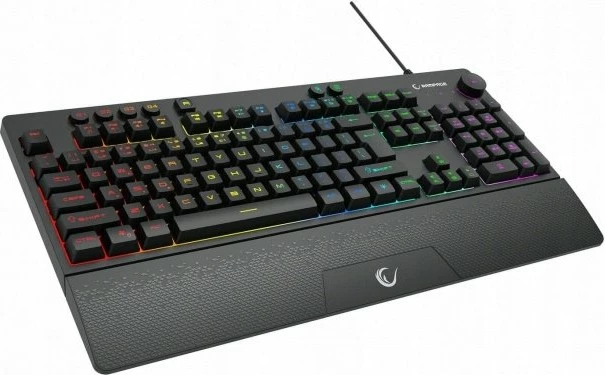 Tastierë gaming Rampage Simula KB-GX65, membranë 100%, RGB 7 moda, USB me kabllo 1.8 m, 4 tasta makro, Anti-Ghosting 26 tasta, layout US, me pushim dore, e zezë, 1 copë