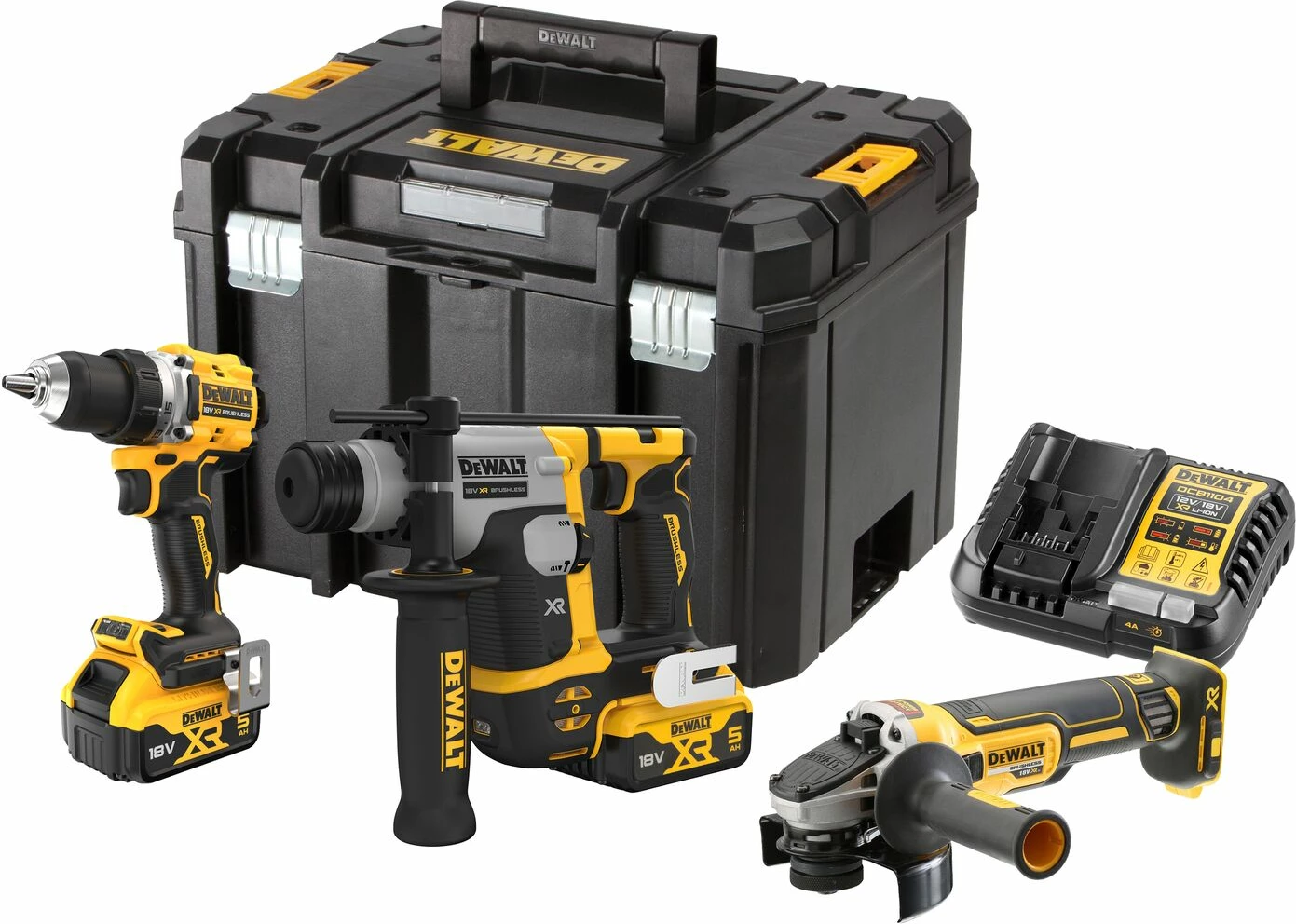 Set veglash pa kabllo DeWalt XR DCK355P2T (DCD800 + DCH172 + DCG405) 18V, 2x5.0Ah, me kuti TSTAK VI, verdhë/zi