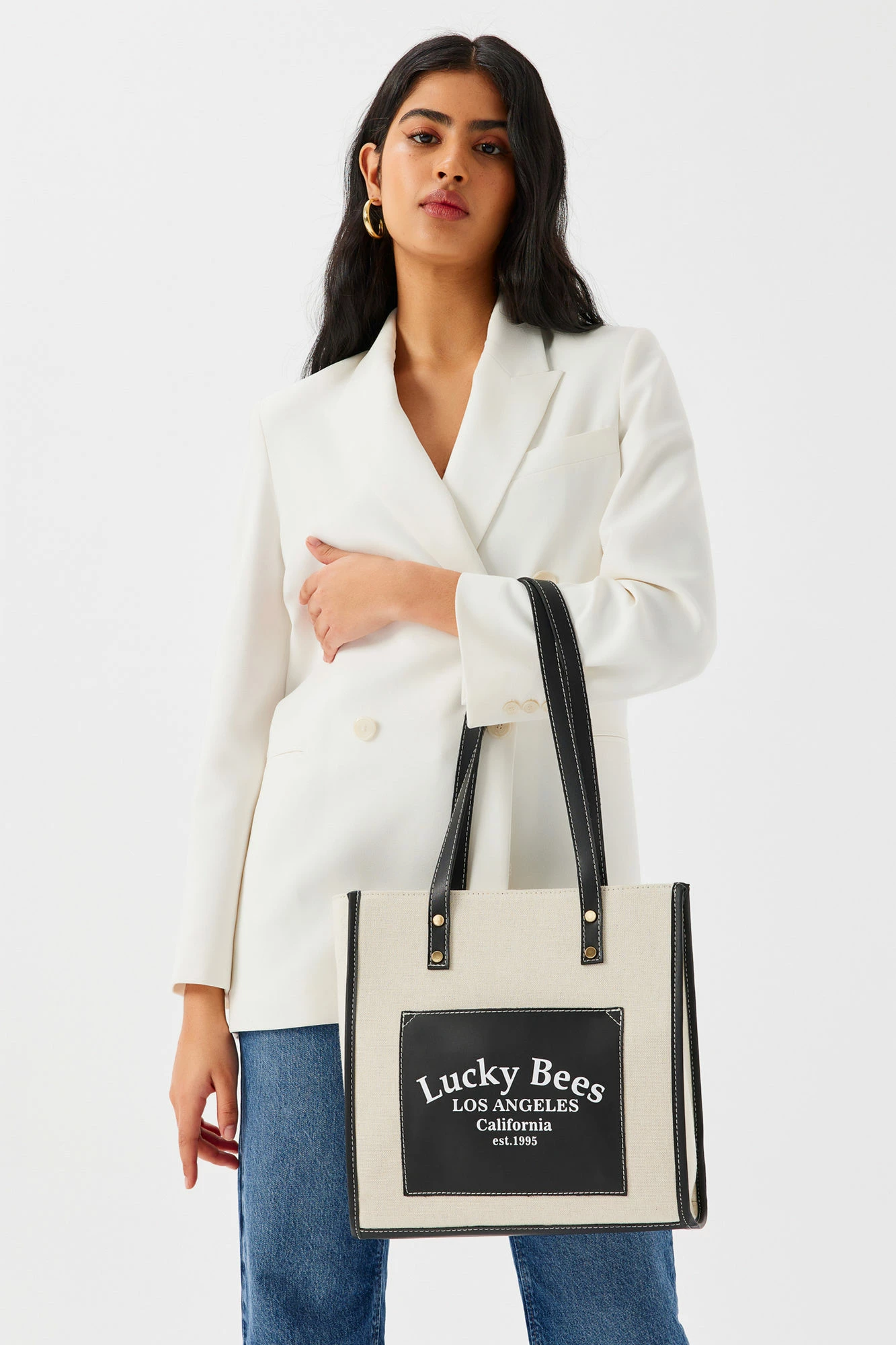 Çantë tote Lucky Bees, e zezë-krem, 376
