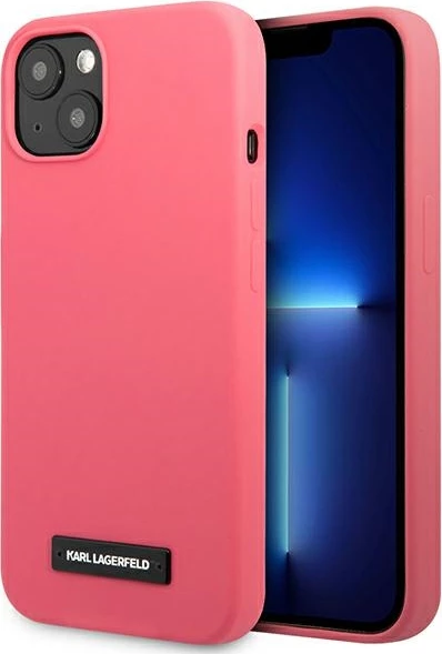 Mbështjellës Karl Lagerfeld për iPhone 13, 6.1", silikon, fuksja