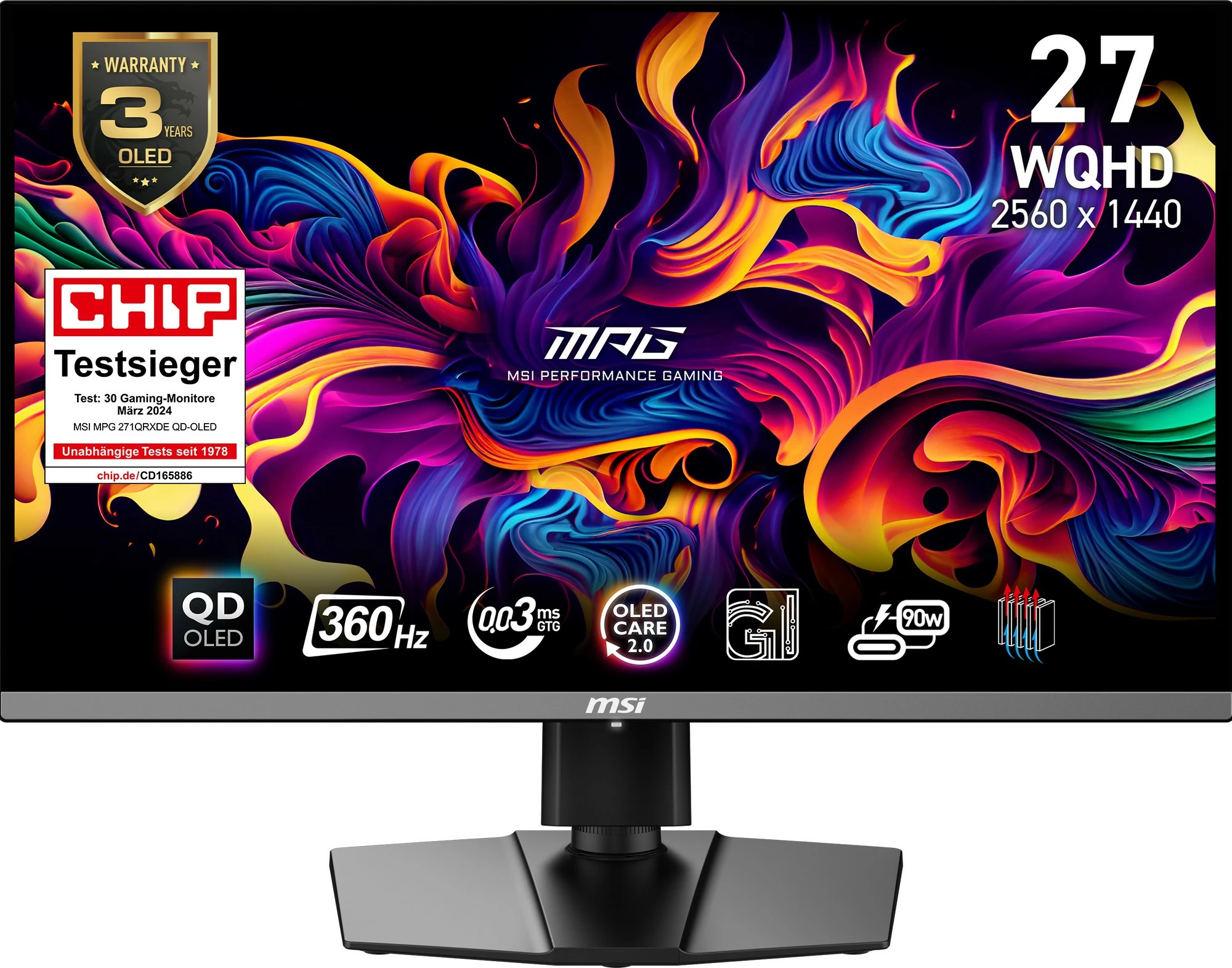 Monitor gaming MSI MPG 271QRXDE, 27 inç, QD-OLED, 360Hz, WQHD