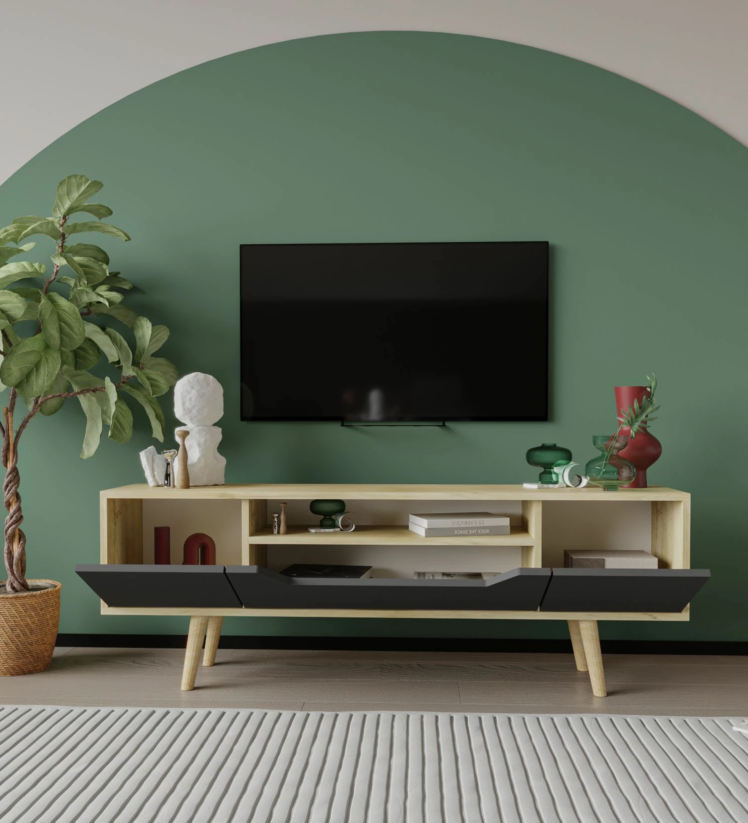 Komodë për TV, Skye Decor, Roma 150, ngjyrë lis safir dhe antracit