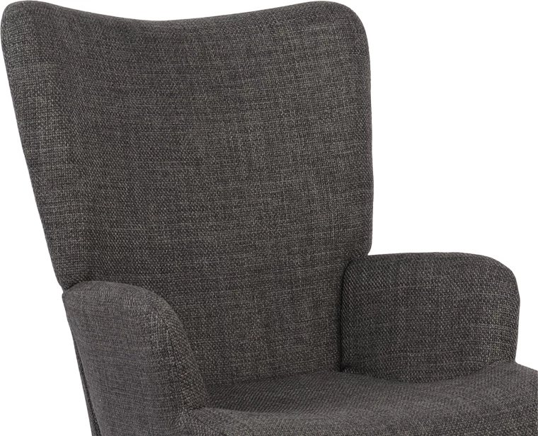 Fotelje Gerlina, material tekstili ngjyrë gri e errët, këmbë druri natyral, 71x64x94cm