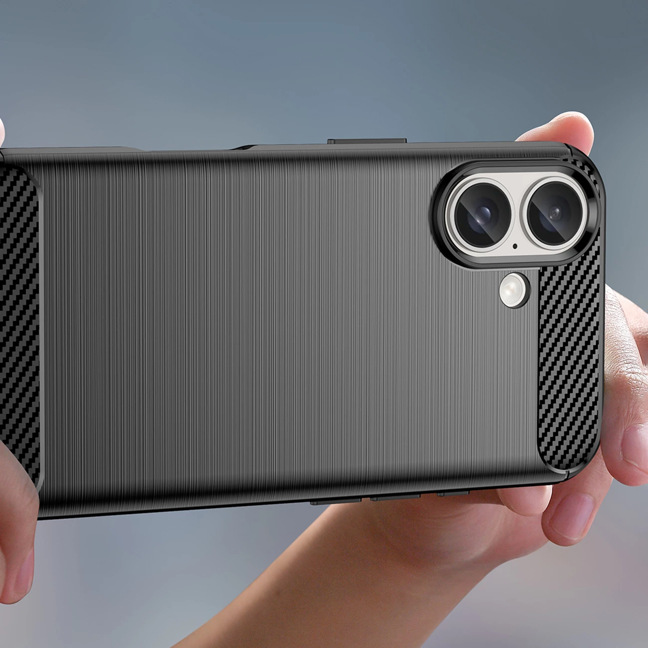 Mbështjellës Hurtel Carbon Case për iPhone 16, TPU, i zi