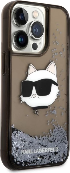 Mbështjellës Karl Lagerfeld KLHCP14LLNCHCK për iPhone 14 Pro 6.1", Glitter Choupette, zi