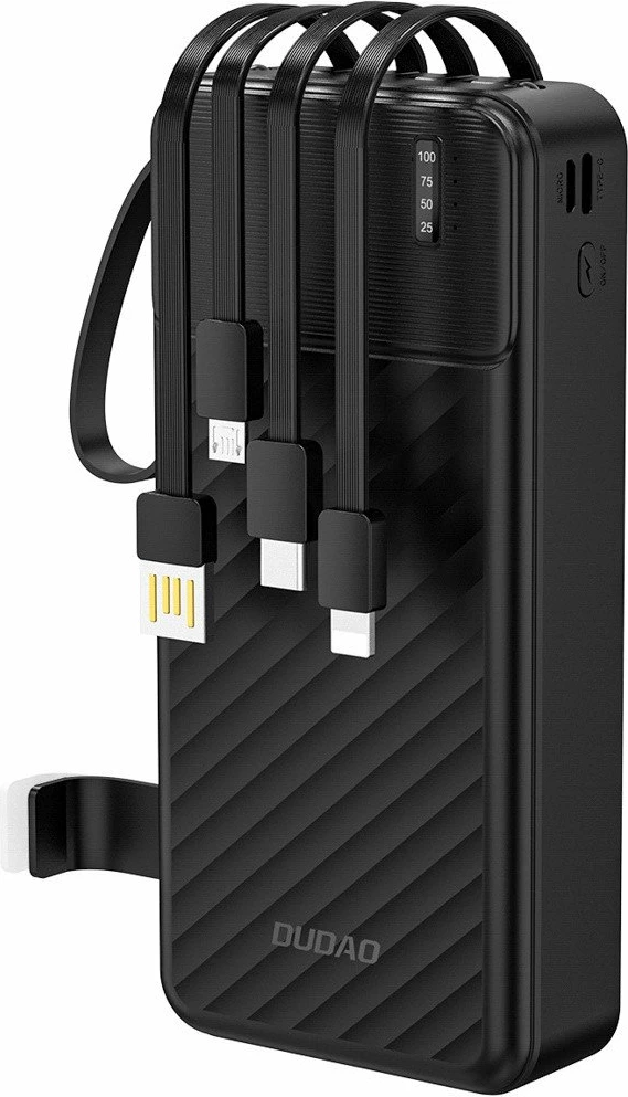 Powerbank Dudao K11 Pro 20000mAh, 4 kabllo të integrume, 10W, e zezë