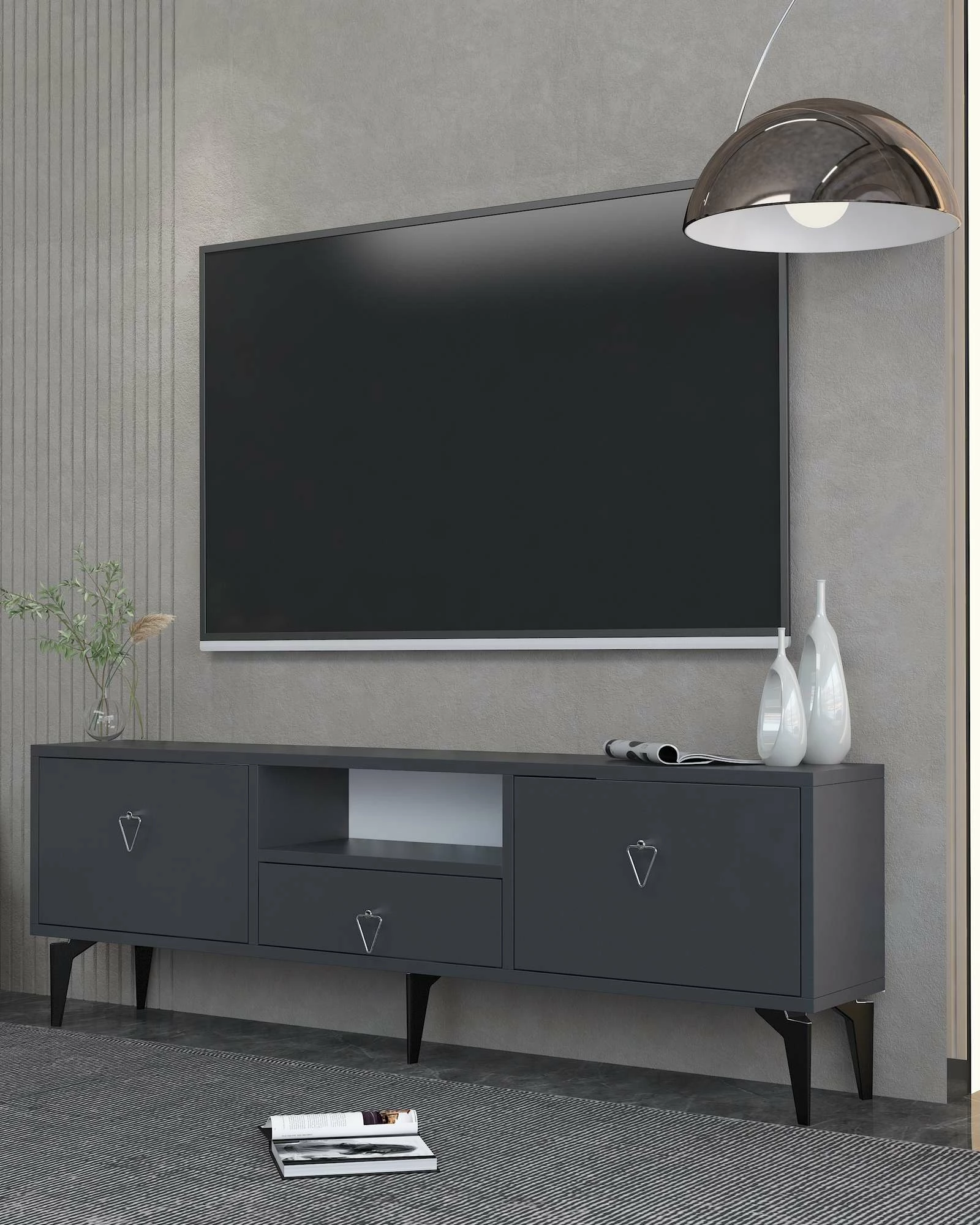 Komodë TV Skye Decor, 1302-DROP-1, antracit, argjend