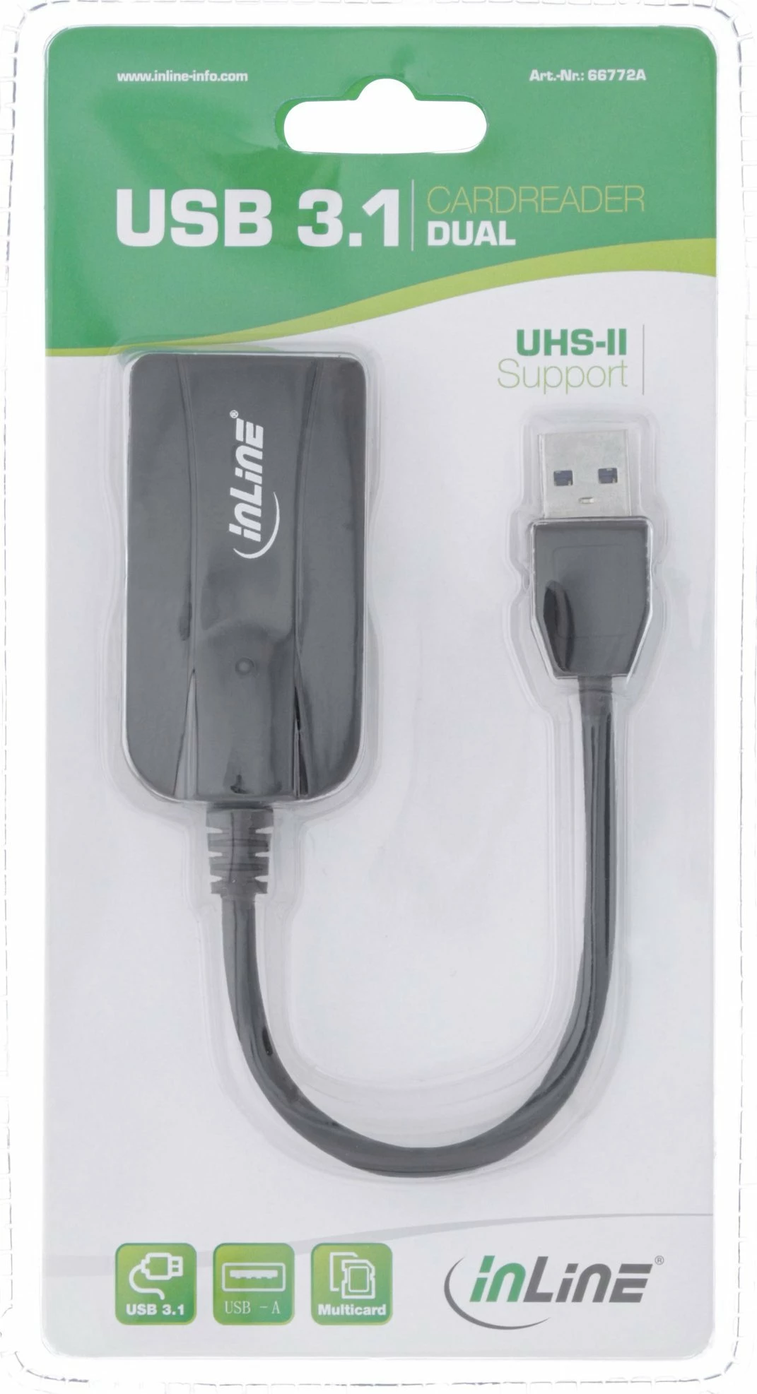 Lexues kartelash InLine 66772A USB 3.2 Gen 1 Type-A, SD/SDHC/SDXC + microSD, UHS-II kompatibil, e zezë, 1 copë