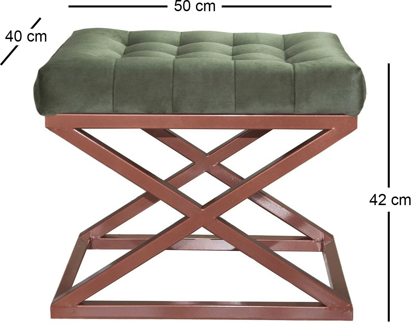 Puf Atelier del Sofa, kornizë bakri, jastëk i gjelbër
