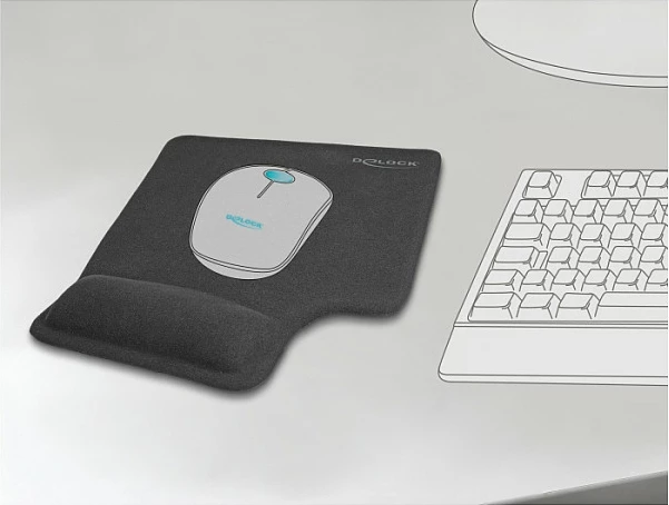 Mauspad DeLOCK ergonomik me xhel për të majtë, 220×170 mm, i zi