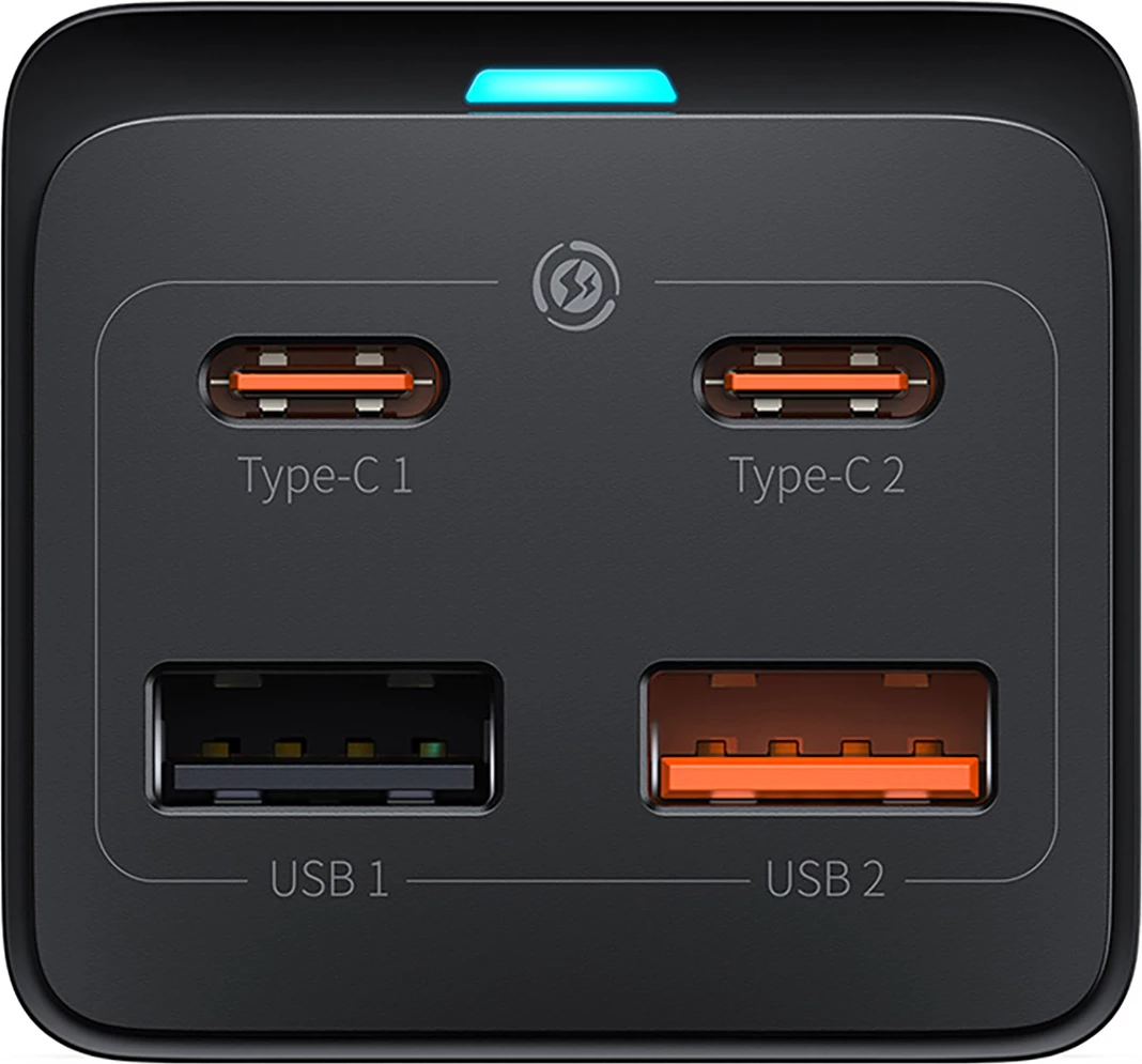 Stacion karikimi Baseus GaN3 Pro 65W EU me 2x USB-C, 2x USB-A dhe kabllo USB-C 100W 1m, Zi