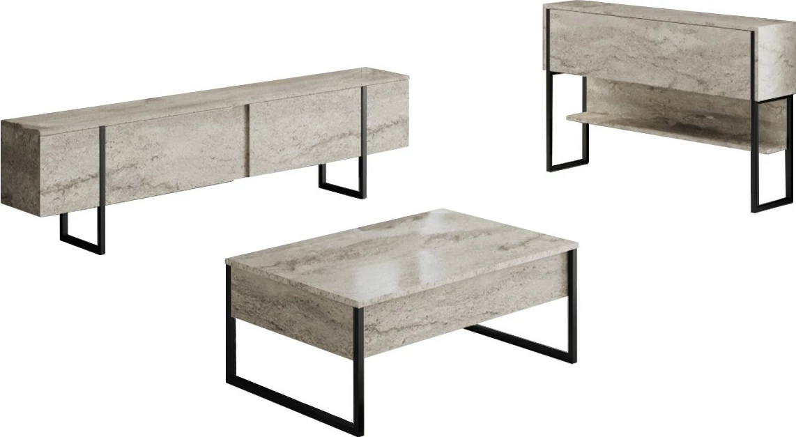 Set mobiljesh për dhomë dite, Luxe, travertin, e zezë