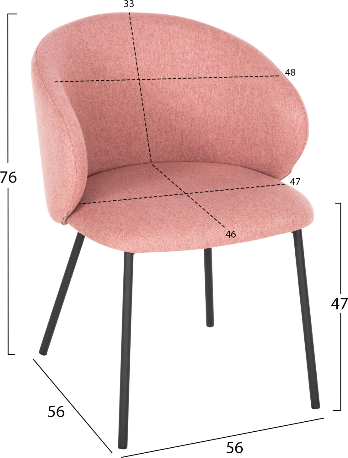 Karrige ngrënieje ISIAH FH9615.02, pëlhurë rozë e zbehtë, këmbë metalike të zeza, 56x56x76H cm., set prej 2 copë