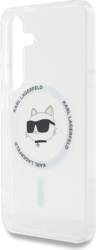 Mbështjellës Karl Lagerfeld Button Choupette Head Printed Logo MagSafe për Samsung Galaxy S25, Bardhë