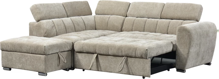 Kënd-sofë krevate me kënd të djathtë Nuvora, me hapësirë për depo, kadife korduroj, bezhë, 244x225x79cm