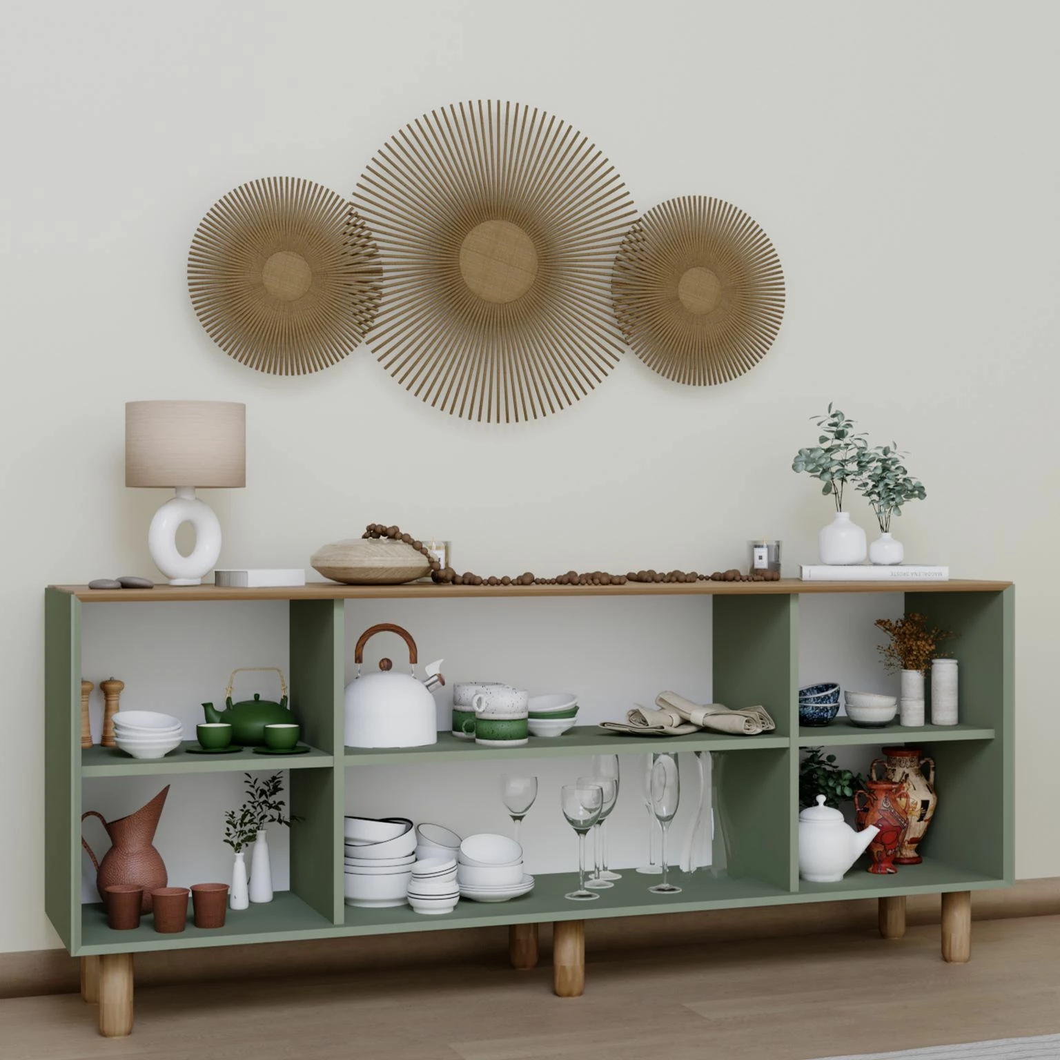 Konsolë Skye Decor, stil bohemian, ngjyrë e gjelbër, 180x75x40cm