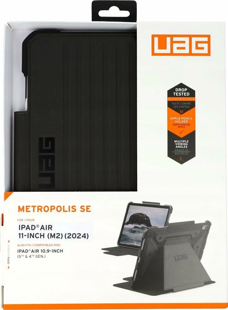 Mbështjellës flip për tablet UAG Metropolis SE për iPad Air 11\" M2 (2024), me mbajtëse Apple Pencil, MIL-STD 810G, i zi