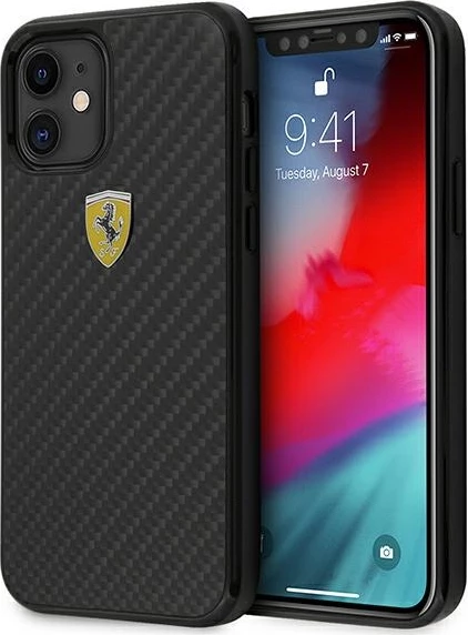 Mbështjellës Ferrari On Track Real Carbon për iPhone 12 mini, 5.4", i zi, hardcase